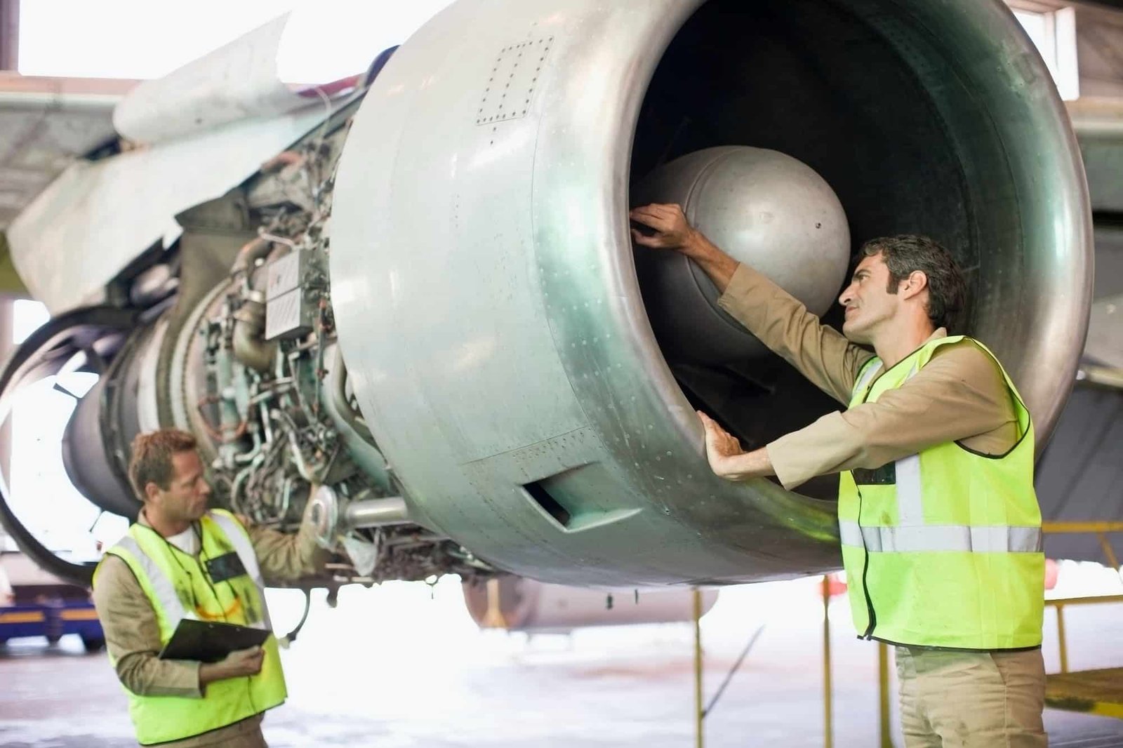 Aircraft workers checking Private Jet