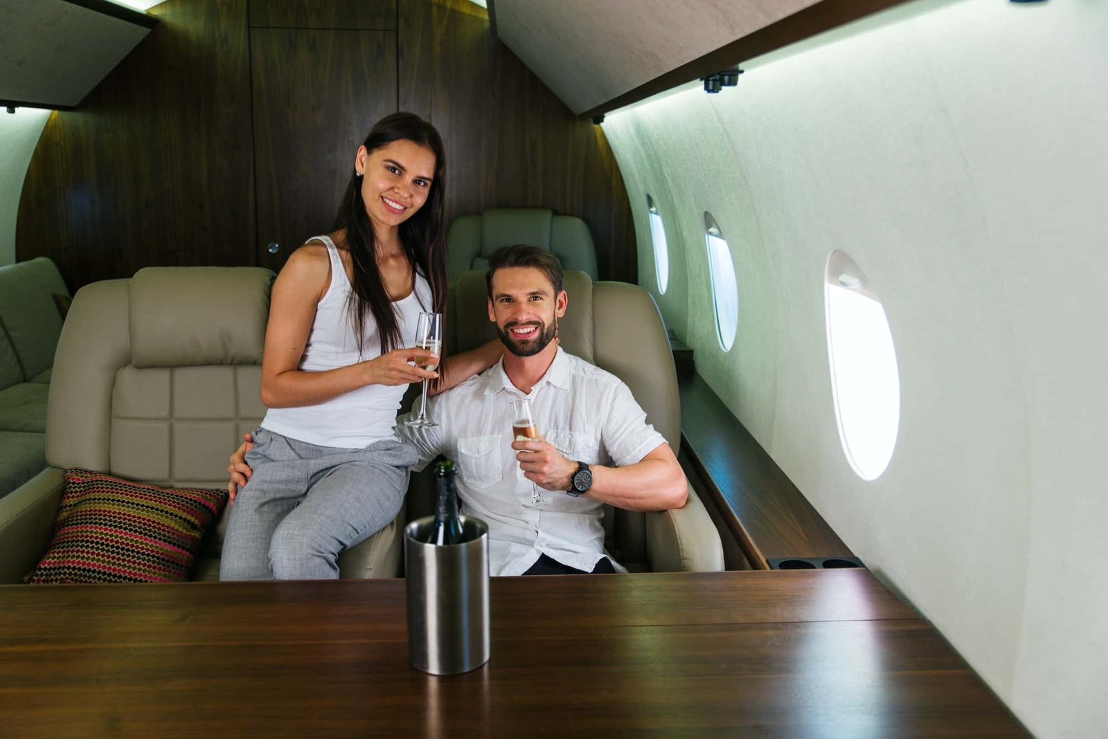 Couple on private jet