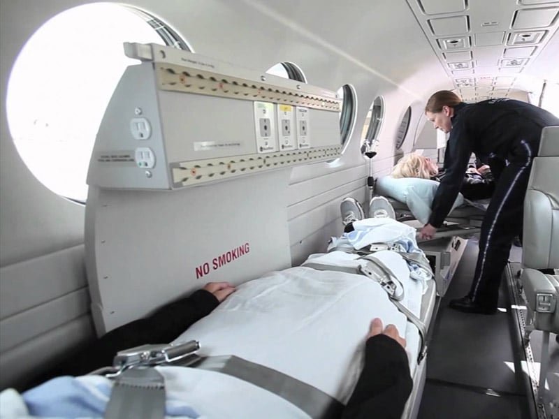 Patients inside the private air ambulance jet