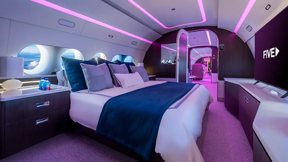 Luxury sleeping bed inside the private plane