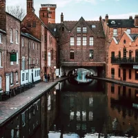 Scenic view of Birmingham's historic canal-side architecture.