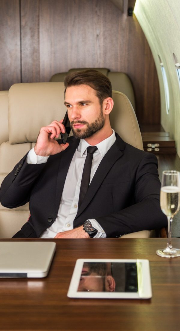 Businessman on private jet