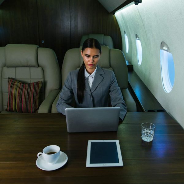 Businesswoman on private jet