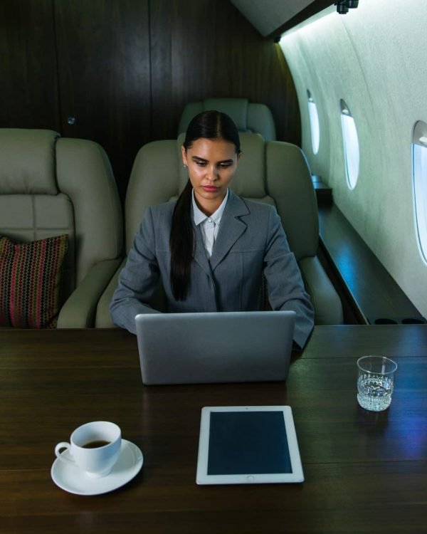 Businesswoman on private jet