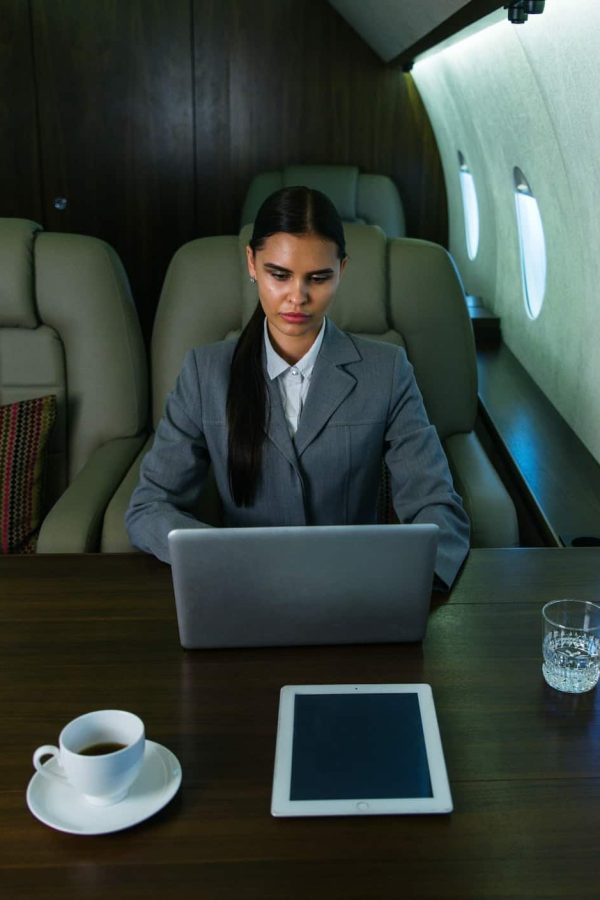 Businesswoman on private jet