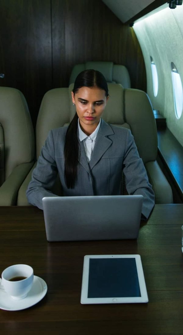 Businesswoman on private jet