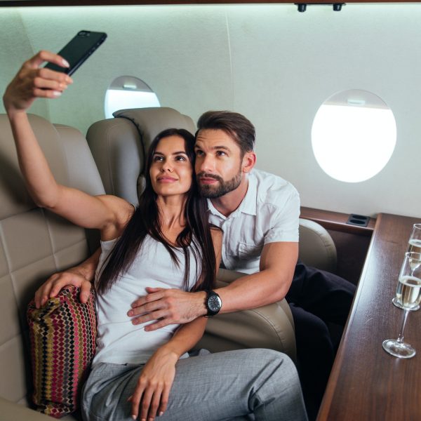 Couple on private jet